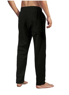 OUYoo Men's Cotton Linen Loose Lightweight Elastic Waist Trouser Yoga Beach Pant Casual Athletic Pants with Pockets  - Image 5