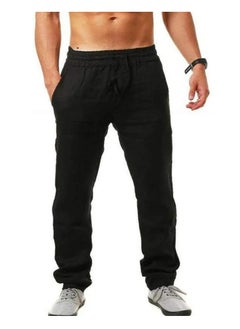 OUYoo Men's Cotton Linen Loose Lightweight Elastic Waist Trouser Yoga Beach Pant Casual Athletic Pants with Pockets  - Image 1