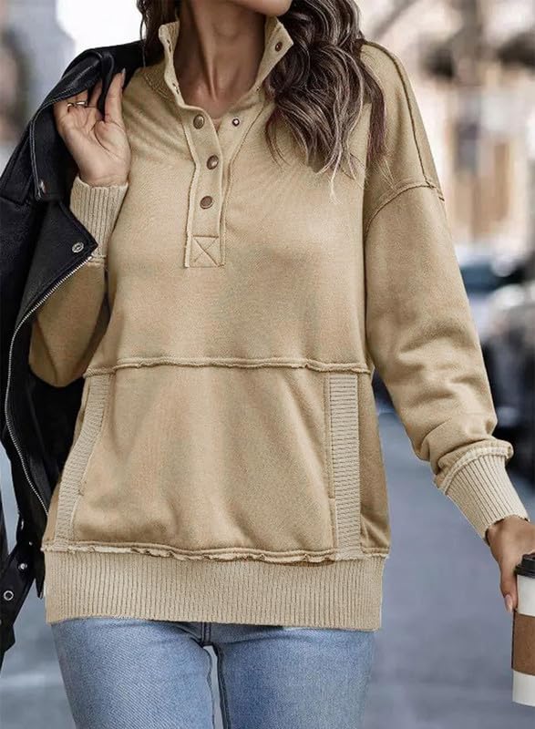 Shein SHEWIN Oversized Sweatshirt for Women Loose Fit Casual V Neck Pullover Sweatshirts Lightweight Fall Long Sleeve Tops for Women 2025,US 16-18(XL),Khaki - Image 3