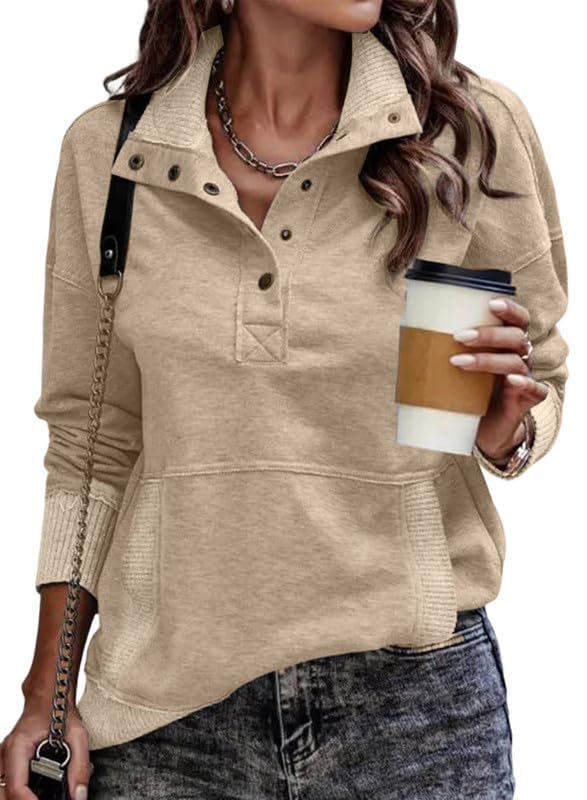 Shein SHEWIN Oversized Sweatshirt for Women Loose Fit Casual V Neck Pullover Sweatshirts Lightweight Fall Long Sleeve Tops for Women 2025,US 16-18(XL),Khaki - Image 1