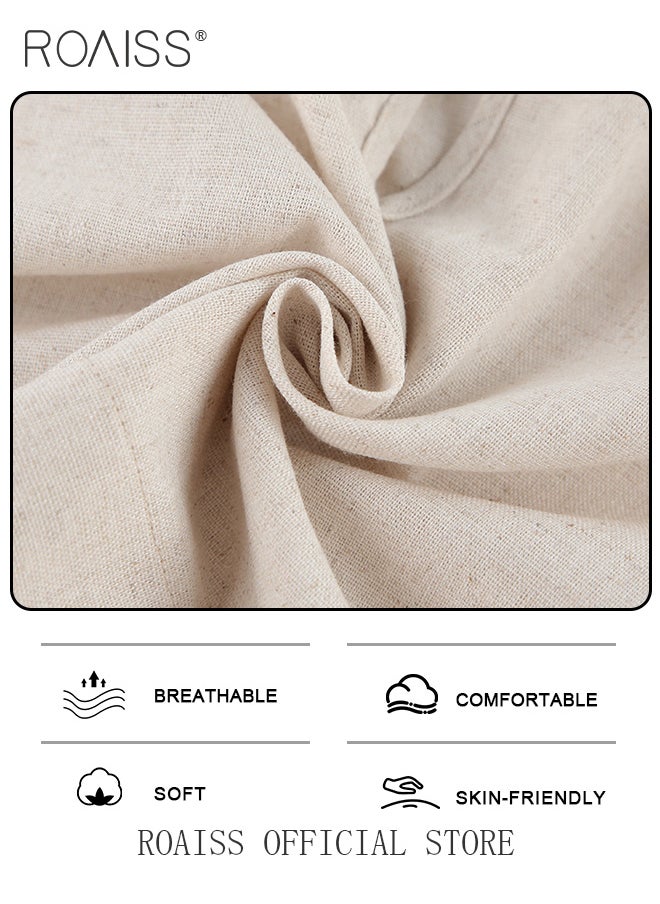 roaiss - 2 Piece Women Suit Set Cotton Linen Fabric Sleeveless Vest Top and Loose Wide Leg Trousers Casual Suit Set for Women Loose Fit Design Inclusive for All Body Types Suitable for School and Work - Image 1