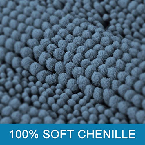 H.VERSAILTEX HVERSAILTEX Bath Rug Non Slip Chenille Striped 17 x 24 Absorbent Soft Shaggy Washable Dry Fast Bath Mat Stone Blue - Image 3