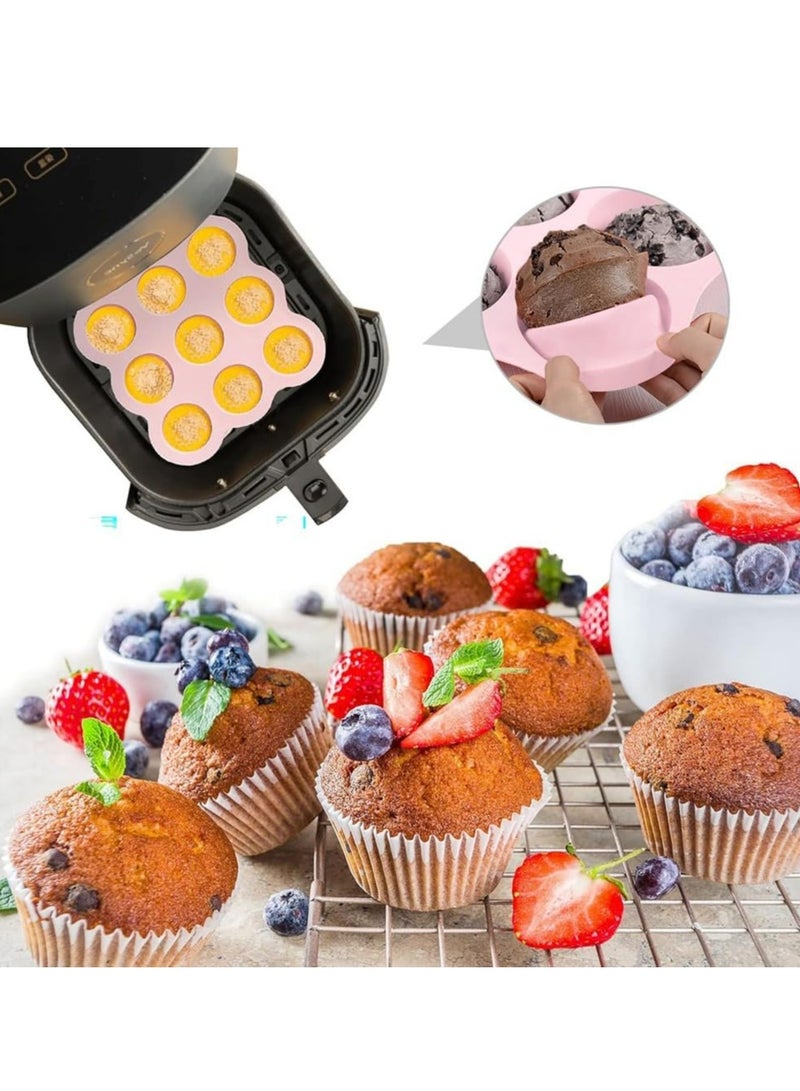 Oasisgalore 2 Pcs Silicone Mini Muffin Pan, 9-Cup Non-Stick Mold in Pink and Gray, Ideal for Muffins, Cakes, Tarts, Breads - Image 2