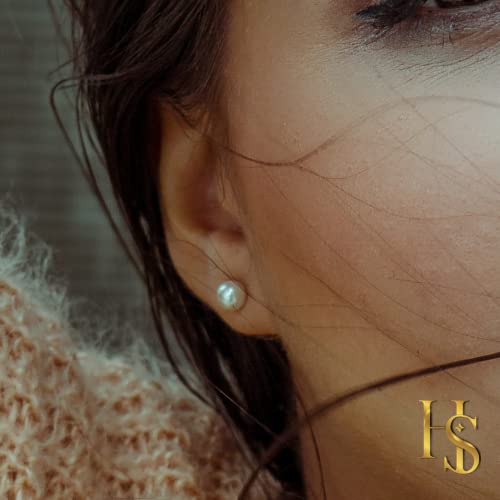 HIGHSPARK 925 Silver Pearl Earrings for Women | 92.5 Sterling Silver & Brilliant Lustre Freshwater Button Pearls | Lovely Gift for Women & Girls - Pearl Peach - Image 5