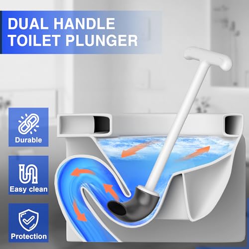 Cinola Upgraded Toilet Plunger with Holder Wall Mounted Toilet Bowl Plunger with Hideaway Caddy Dual Handle Plunger for Bathroom Builtin Drip Tray White - Image 3