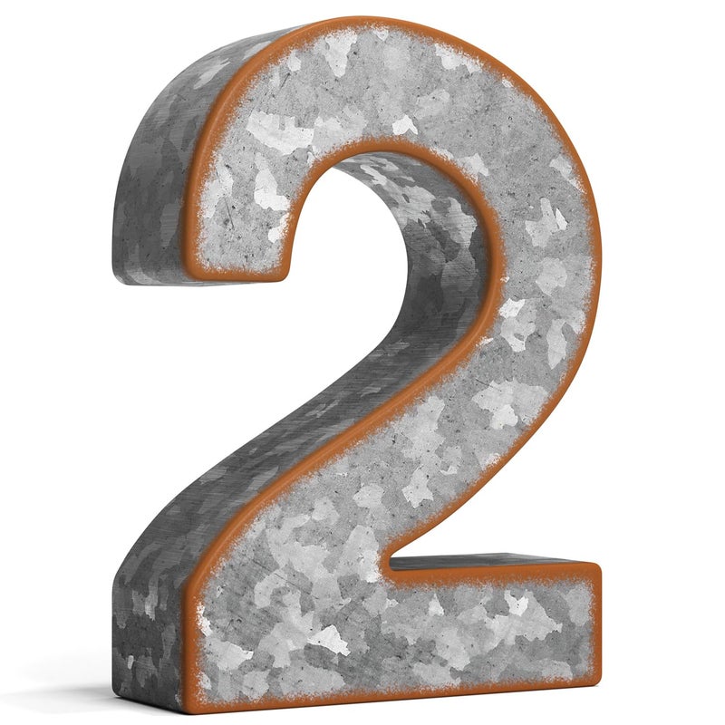 CraftyCrocodile 7"" Galvanized Metal Numbers for Wall Decor - 3D Number 2 for Hanging & Free Standing - Decorative Rustic Table Numbers for the Living Room  Bedroom  Kitchen - Image 1