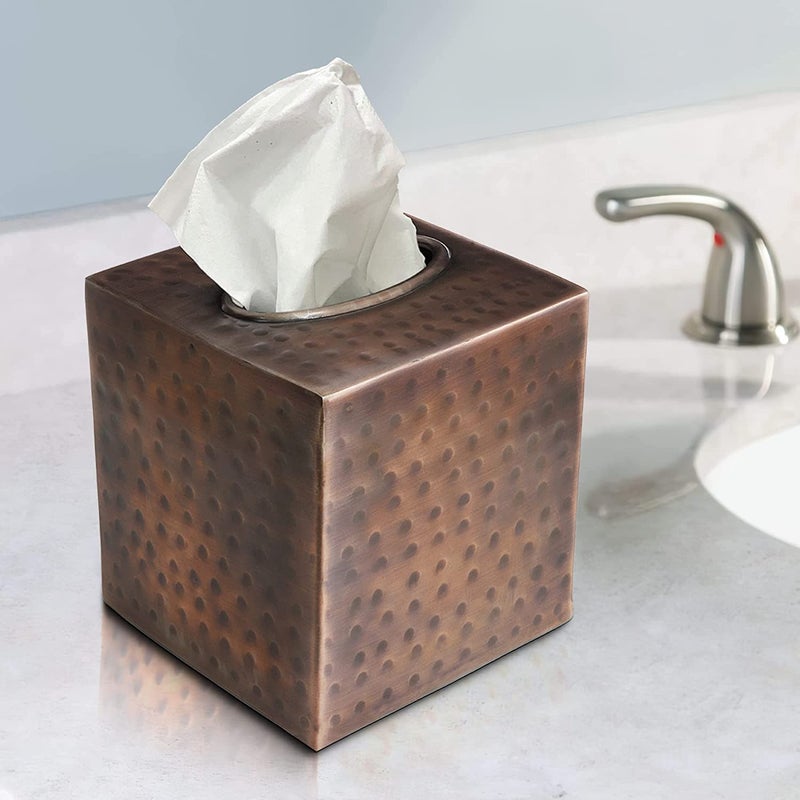 Monarch Abode 19627 Hand Hammered Tissue Box Square Cover Holder and Dispenser, Rust-Resistant Tissue Box for Office & Bathroom - Decorative Hand Hammered Tissue Box - Antique Copper Finish - Image 2