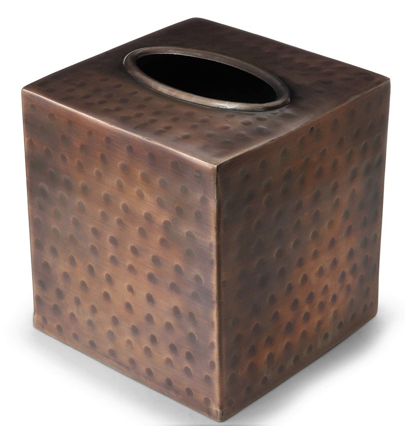 Monarch Abode 19627 Hand Hammered Tissue Box Square Cover Holder and Dispenser, Rust-Resistant Tissue Box for Office & Bathroom - Decorative Hand Hammered Tissue Box - Antique Copper Finish - Image 1