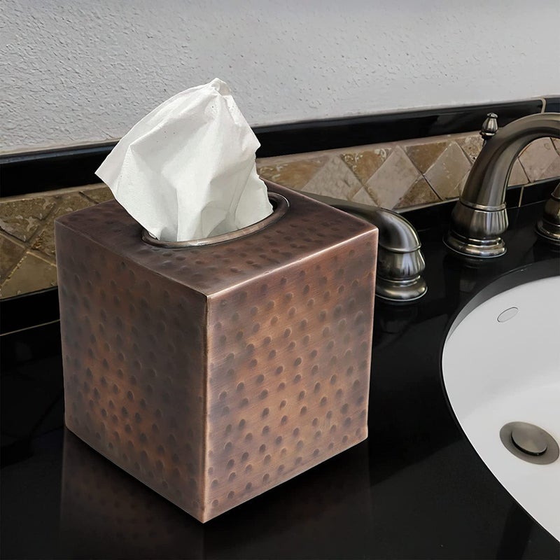 Monarch Abode 19627 Hand Hammered Tissue Box Square Cover Holder and Dispenser, Rust-Resistant Tissue Box for Office & Bathroom - Decorative Hand Hammered Tissue Box - Antique Copper Finish - Image 3