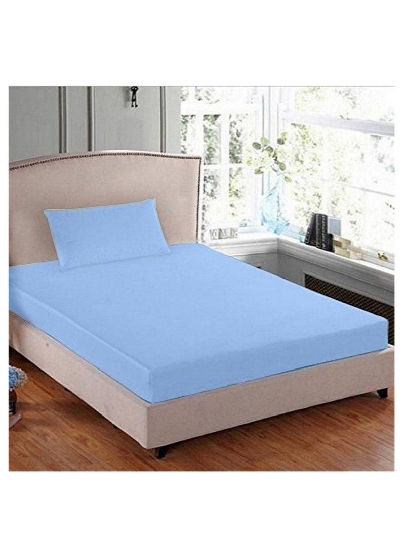 PARDA Turkish Fitted Bedsheet Single 100x200 cm with 1 Pillowcase 50x70 cm Cotton Blue  - Image 1