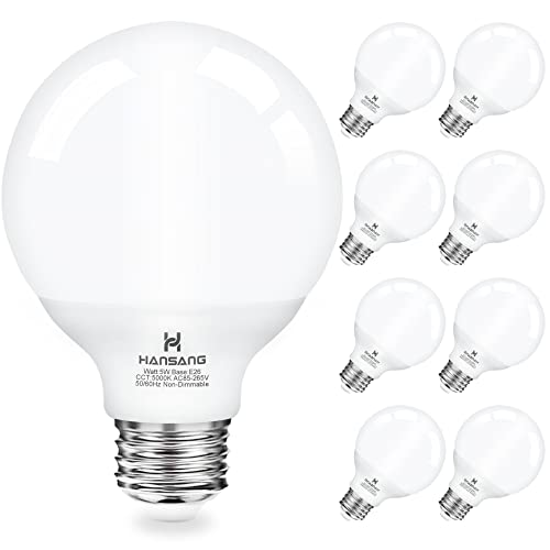 hansang Vanity Light Bulb 5000K Daylight 8 Pack G25 LED Globe Light Bulb for Bathroom Vanity Mirror Decorative,E26 Medium Base, 5W 60W Incandescent Equivalent,500LM,Non-dimmable - Image 1