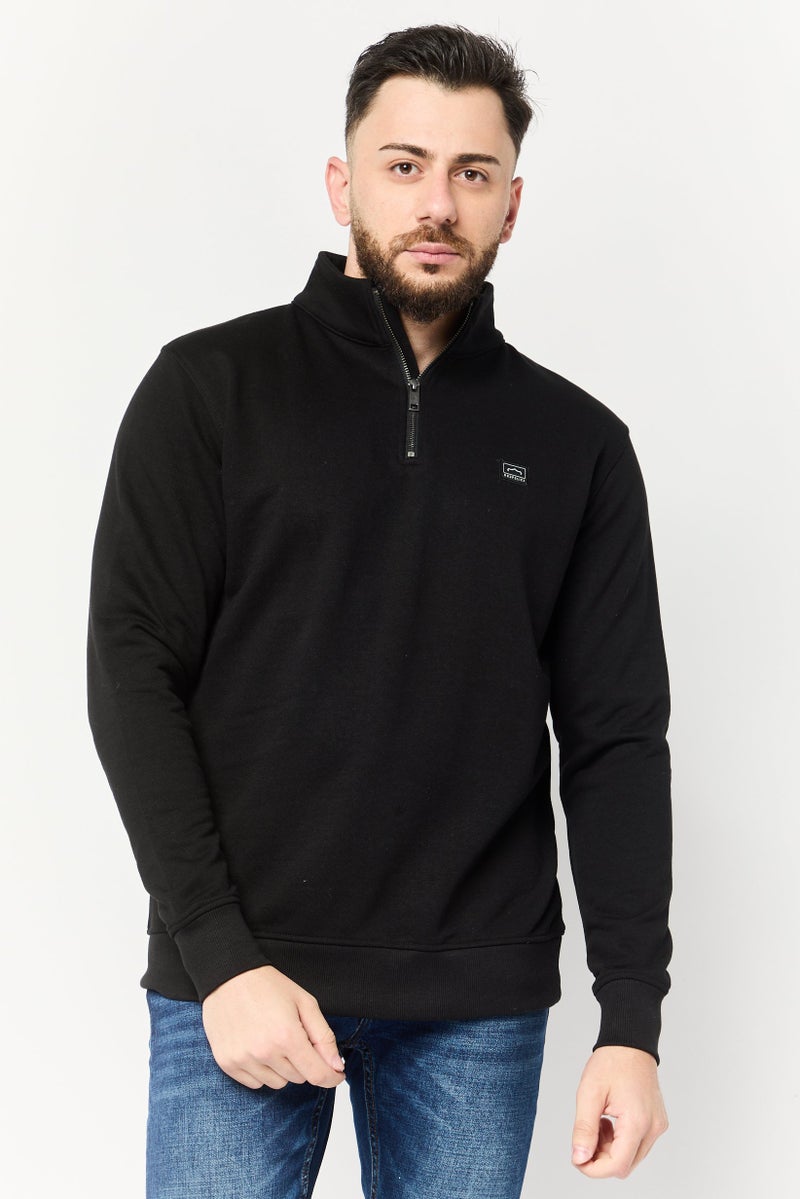 833 POLICE Men High Neck Brand Logo Long Sleeve Sweatshirt, Black - Image 1