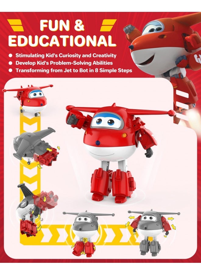 SUPER WINGS Toys, Jett Transformer Toys 5 Inch, Airplane Toy For Kids 3-5 Years Old, Transforming From Toy Jet To Robot, Real Mobile Wheels, Birthday Party Supplies For Preschool Boys And Girls Red  - Image 1