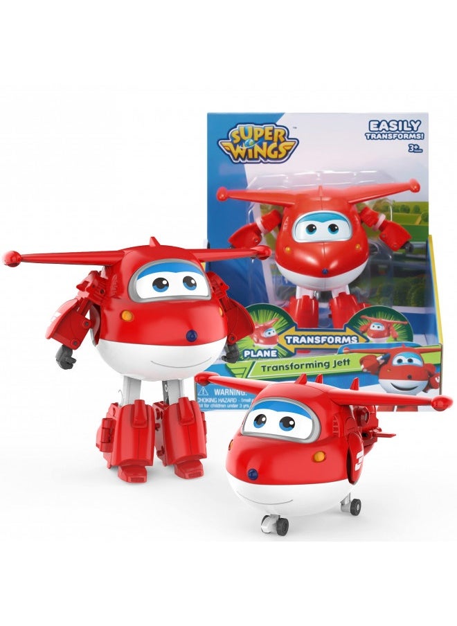 SUPER WINGS Toys, Jett Transformer Toys 5 Inch, Airplane Toy For Kids 3-5 Years Old, Transforming From Toy Jet To Robot, Real Mobile Wheels, Birthday Party Supplies For Preschool Boys And Girls Red  - Image 2