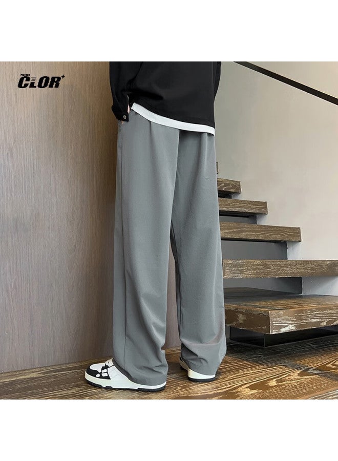 Clor Men's Summer Thin Loose Sports Straight Pants Comfortable Trendy Wide Leg Pants Cl45 Dark Grey 3XL - Image 3