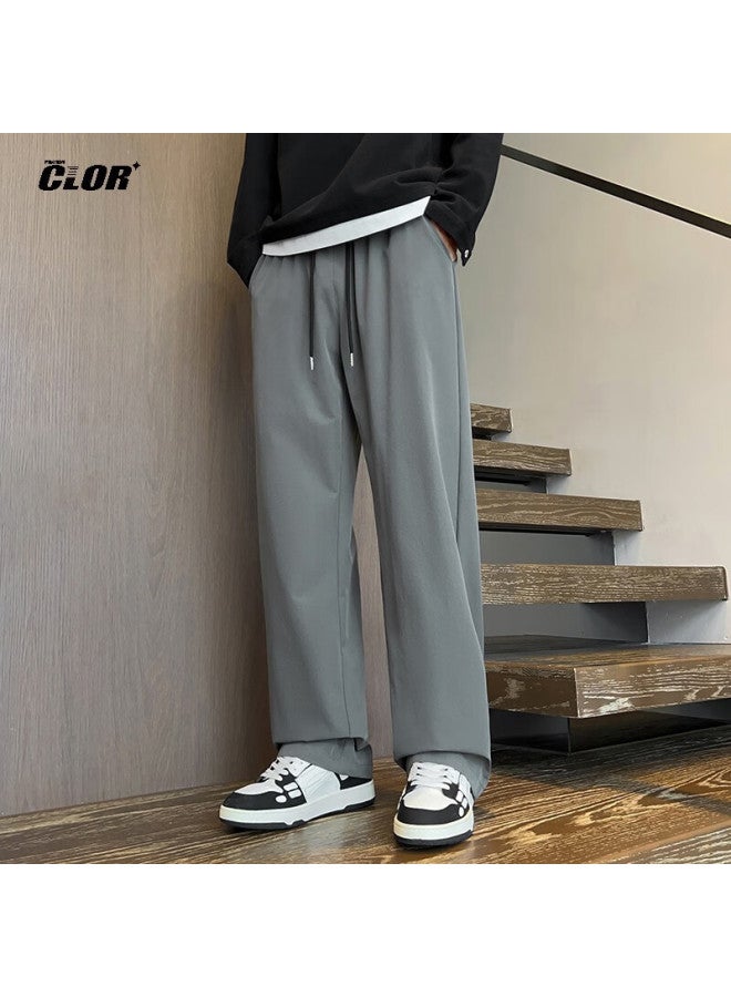 Clor Men's Summer Thin Loose Sports Straight Pants Comfortable Trendy Wide Leg Pants Cl45 Dark Grey 3XL - Image 5
