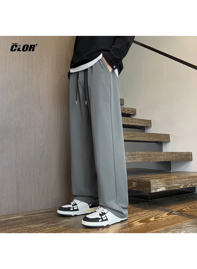 Clor Men's Summer Thin Loose Sports Straight Pants Comfortable Trendy Wide Leg Pants Cl45 Dark Grey 3XL - Image 2