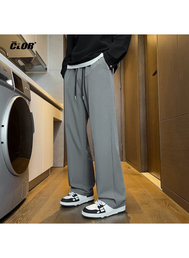 Clor Men's Summer Thin Loose Sports Straight Pants Comfortable Trendy Wide Leg Pants Cl45 Dark Grey 3XL - Image 1