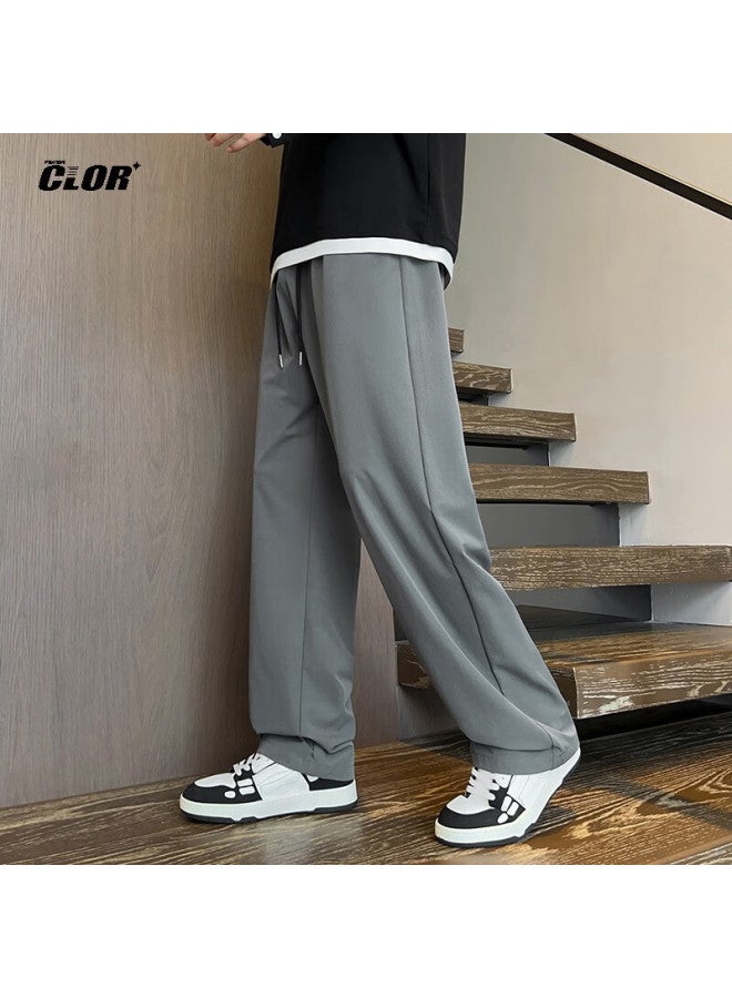 Clor Men's Summer Thin Loose Sports Straight Pants Comfortable Trendy Wide Leg Pants Cl45 Dark Grey 3XL - Image 4