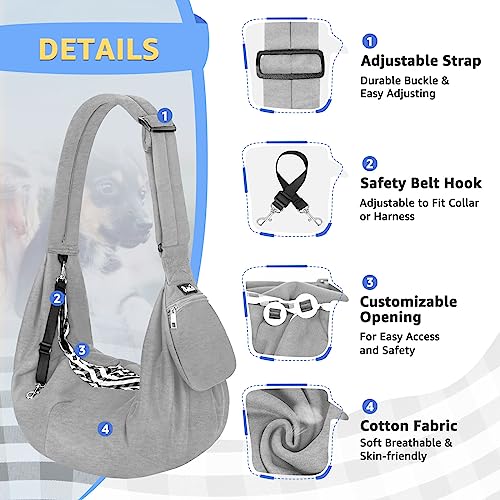 Lukovee Pet Sling Hand Free Dog Sling Carrier Adjustable Padded Strap Tote Bag Shoulder Bag with Safety Belt Front Pocket for Small Dog Cat Puppy GreyWYS - Image 3