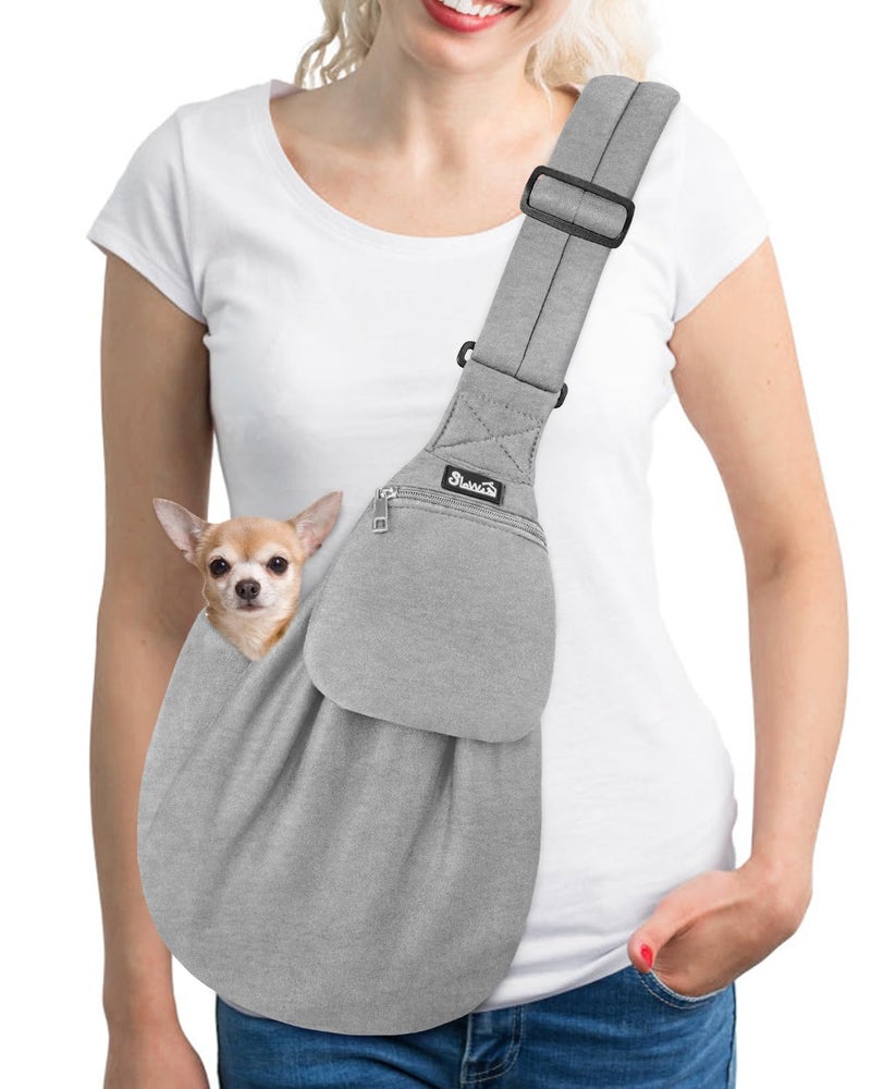 Lukovee Pet Sling Hand Free Dog Sling Carrier Adjustable Padded Strap Tote Bag Shoulder Bag with Safety Belt Front Pocket for Small Dog Cat Puppy GreyWYS - Image 2