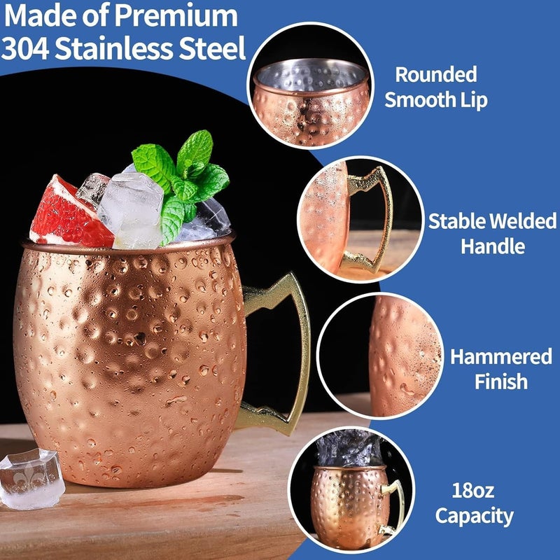 LINALL Moscow Mule Copper Mugs- Set of 4 Copper Plated Stainless Steel Mug 18oz, for Chilled Drinks (4 pcs) - Image 3