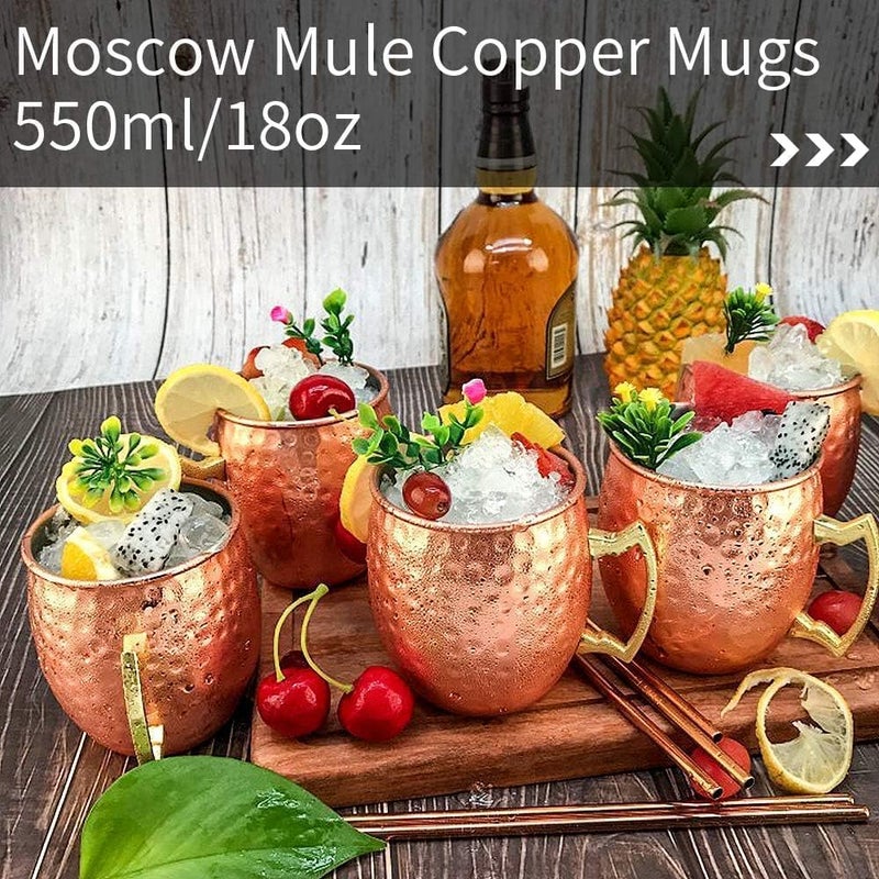 LINALL Moscow Mule Copper Mugs- Set of 4 Copper Plated Stainless Steel Mug 18oz, for Chilled Drinks (4 pcs) - Image 5