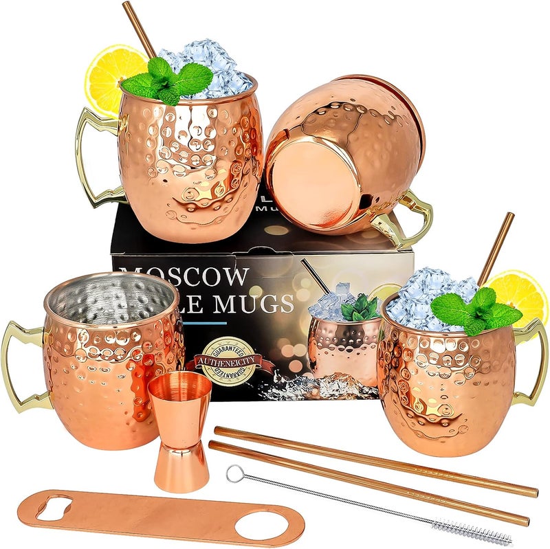 LINALL Moscow Mule Copper Mugs- Set of 4 Copper Plated Stainless Steel Mug 18oz, for Chilled Drinks (4 pcs) - Image 1