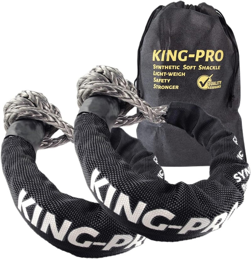 KING-PRO Synthetic Soft Shackle 1/2"x24" Soft Shackle 42,000lbs Breaking Strength Recovery Rope Shackle with Protective Sleeves for Full-Size Truck Large SUVs Offroad Vehicels 2-Pack (Black-Gray) - Image 1