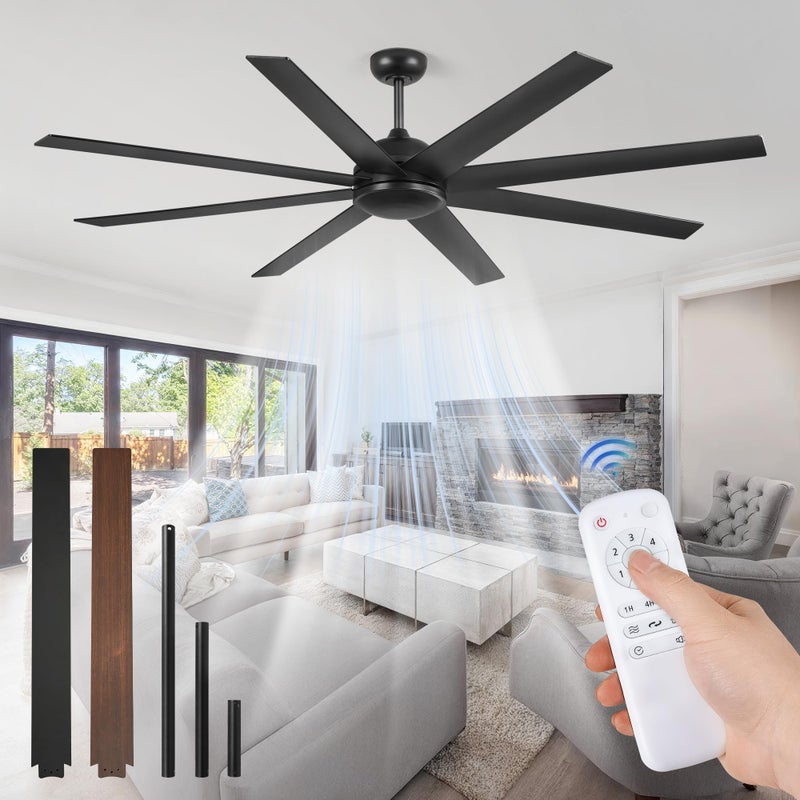 Fanbulous 72 Inch Ceiling Fan no Light, Black Ceiling Fan with Remote, 6-Speeds, Quiet Reversible DC Motor, Industrial Ceiling Fans without Lights for Living Room, Garage, Patio, Indoor/Outdoor Use - Image 1