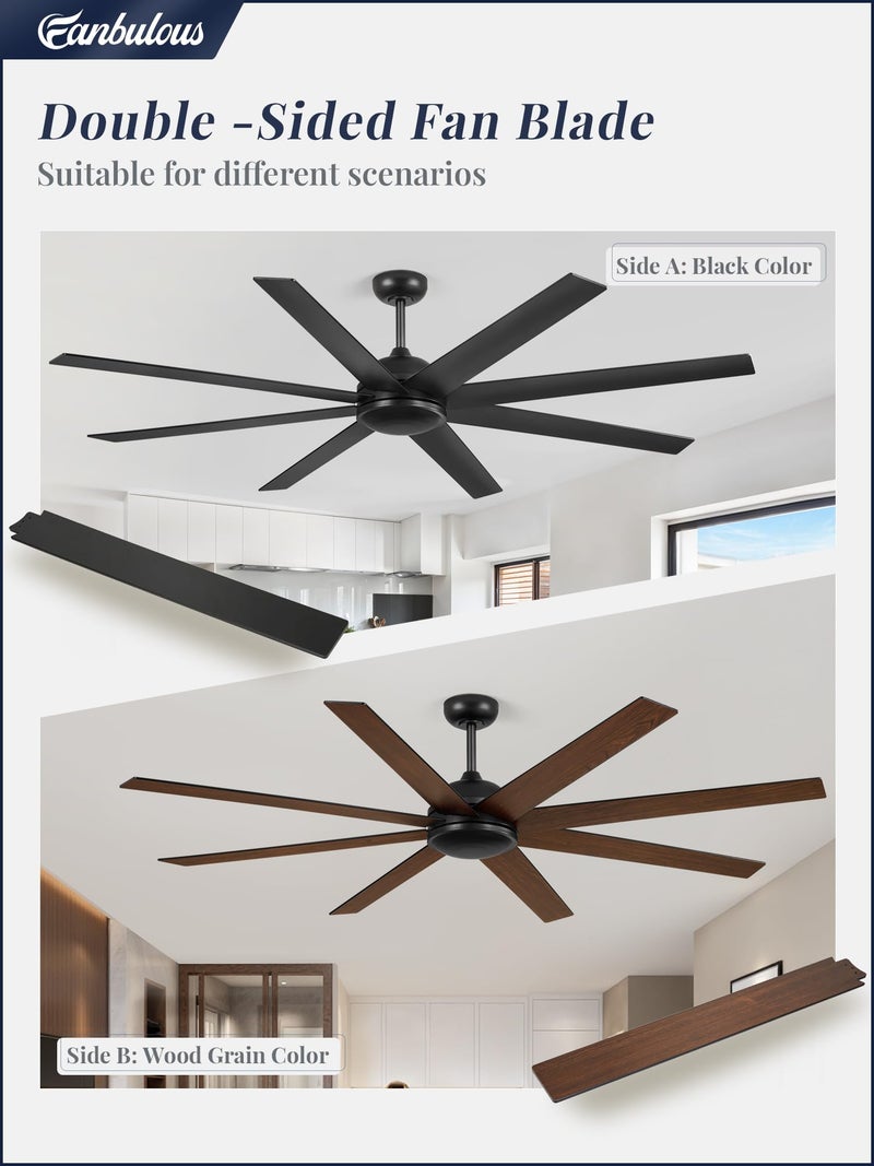 Fanbulous 72 Inch Ceiling Fan no Light, Black Ceiling Fan with Remote, 6-Speeds, Quiet Reversible DC Motor, Industrial Ceiling Fans without Lights for Living Room, Garage, Patio, Indoor/Outdoor Use - Image 5