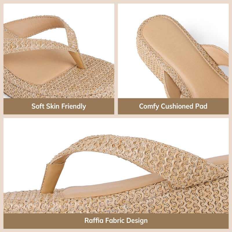 mikarka Women's Raffia Flip-Flops: Thong Style Platform Beach Sandals - Dressy & Casual Low Wedge Vacation Slides for Summer - Image 4