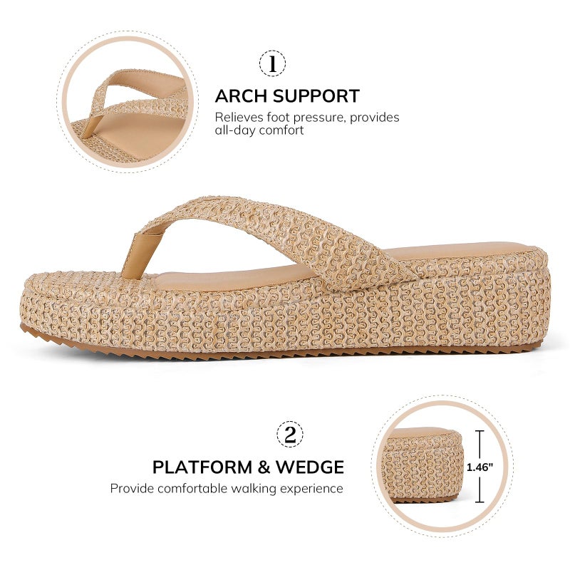 mikarka Women's Raffia Flip-Flops: Thong Style Platform Beach Sandals - Dressy & Casual Low Wedge Vacation Slides for Summer - Image 5