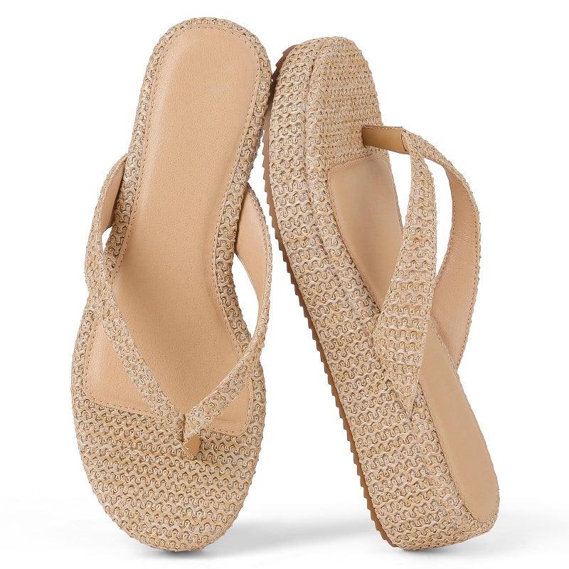 mikarka Women's Raffia Flip-Flops: Thong Style Platform Beach Sandals - Dressy & Casual Low Wedge Vacation Slides for Summer - Image 1