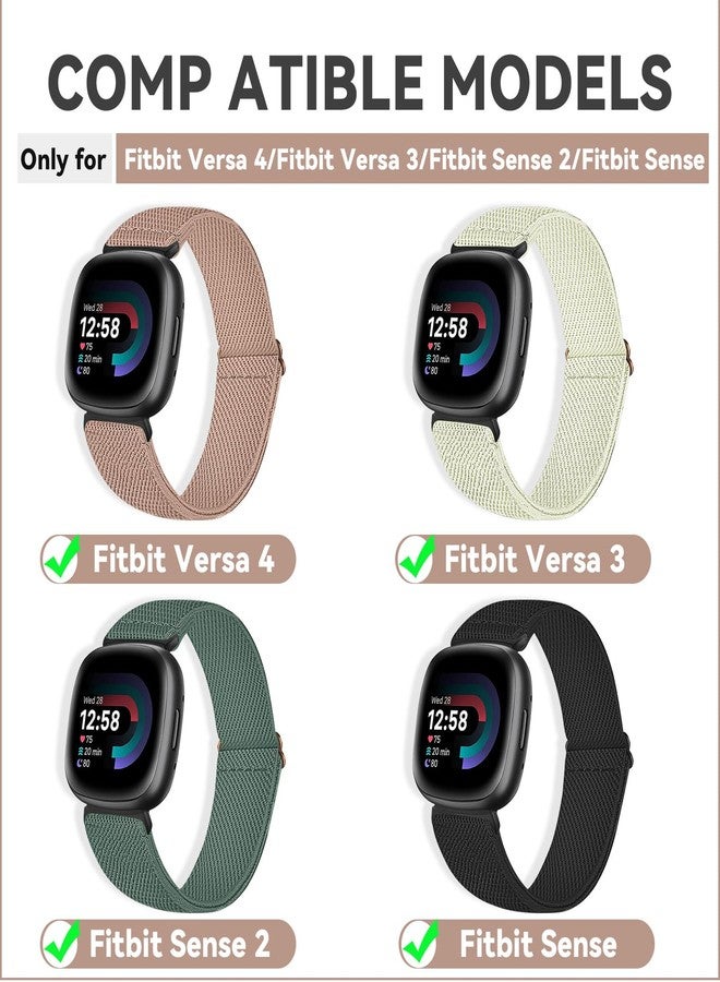 Zspoly 4 Pack Stretch Nylon Bands, Compatible with Fitbit Versa 4/Fitbit Versa 3 /Fitbit Sense 2/Fitbit Sense Bands, Adjustable Soft Sport Woven Strap for Men and Women - Image 4