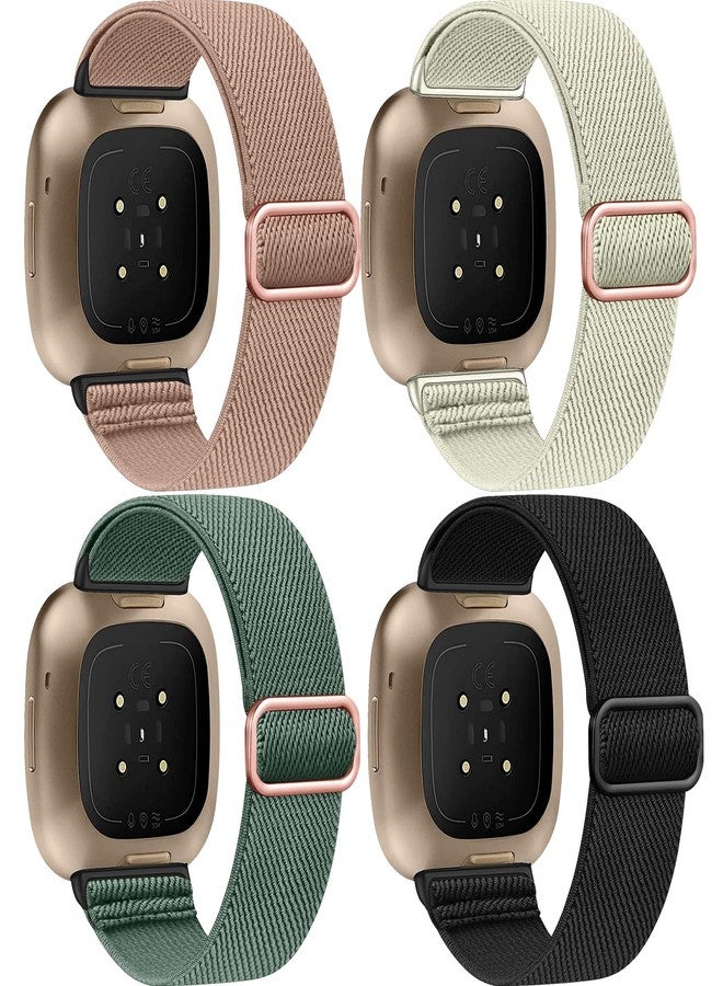 Zspoly 4 Pack Stretch Nylon Bands, Compatible with Fitbit Versa 4/Fitbit Versa 3 /Fitbit Sense 2/Fitbit Sense Bands, Adjustable Soft Sport Woven Strap for Men and Women - Image 1