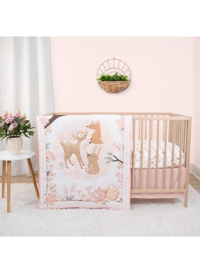 The Peanut Shell The Peanutshell 3 Piece Baby Crib Bedding Set for Girls - Newborn, Infant & Toddler Nursery Bed Set Decor with Fitted Crib Sheet, Dust Ruffle Comforter - Fairytale Forest - Image 1