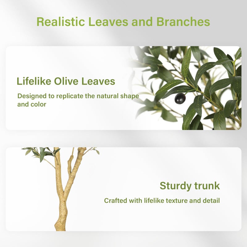 FEELEAD Olive Trees Artificial Indoor 6FT with Planter - Tall Potted Faux Olive Tree, Artificial Plant with Natural Looking Trunk and Lifelike Fruits for Home Office Decor, Weighted Base - Image 2