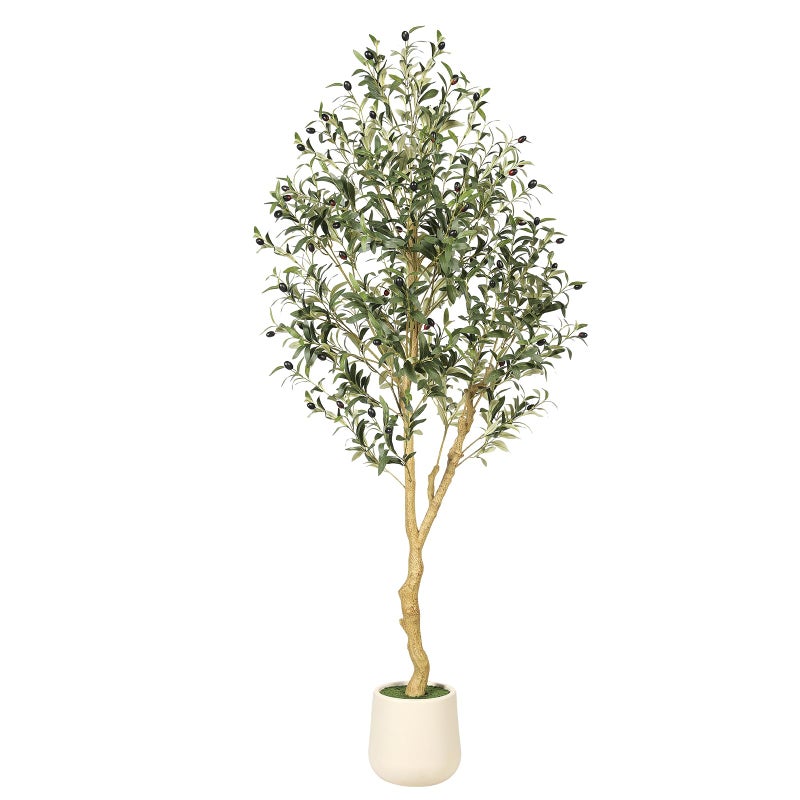 FEELEAD Olive Trees Artificial Indoor 6FT with Planter - Tall Potted Faux Olive Tree, Artificial Plant with Natural Looking Trunk and Lifelike Fruits for Home Office Decor, Weighted Base - Image 1