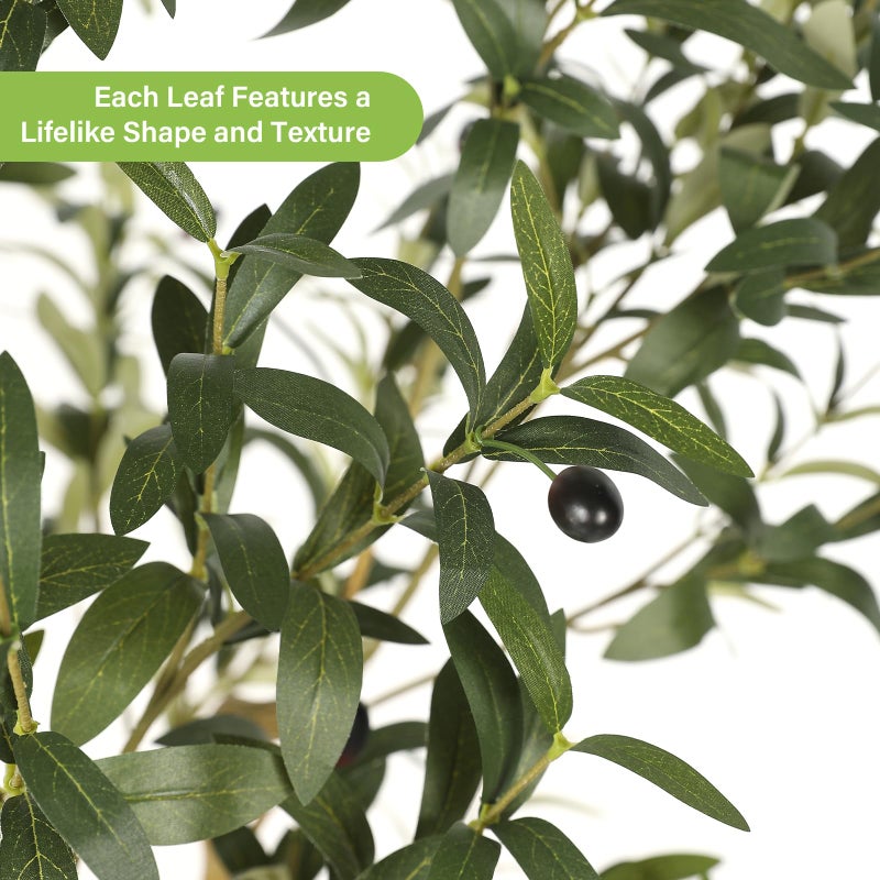 FEELEAD Olive Trees Artificial Indoor 6FT with Planter - Tall Potted Faux Olive Tree, Artificial Plant with Natural Looking Trunk and Lifelike Fruits for Home Office Decor, Weighted Base - Image 4