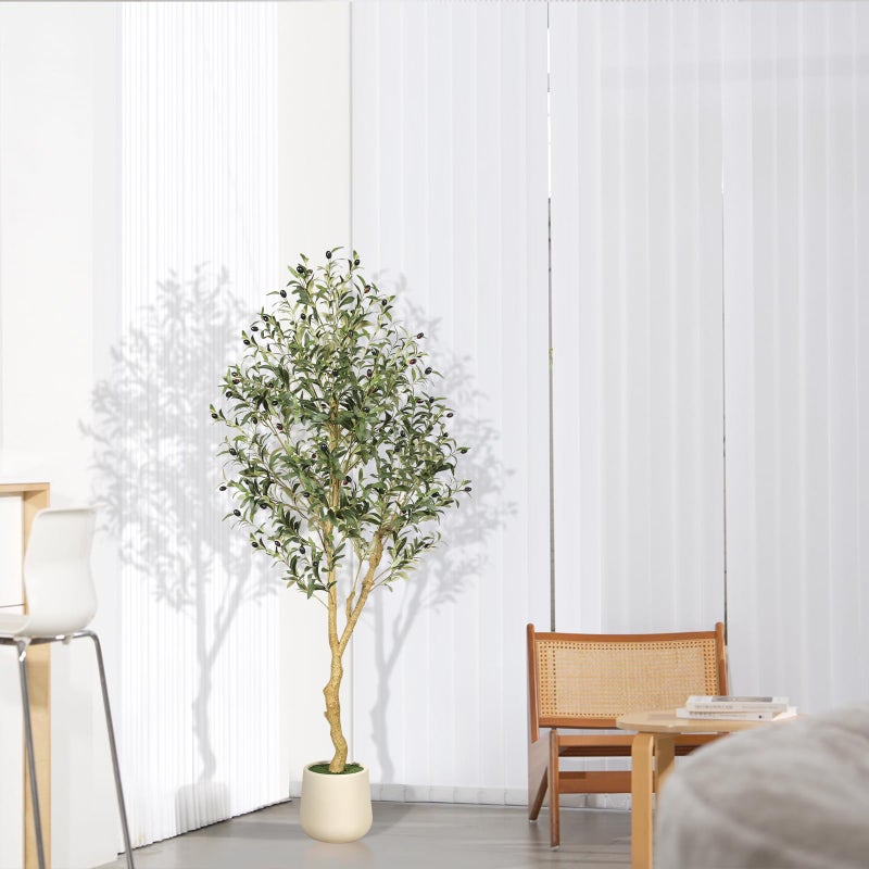 FEELEAD Olive Trees Artificial Indoor 6FT with Planter - Tall Potted Faux Olive Tree, Artificial Plant with Natural Looking Trunk and Lifelike Fruits for Home Office Decor, Weighted Base - Image 5