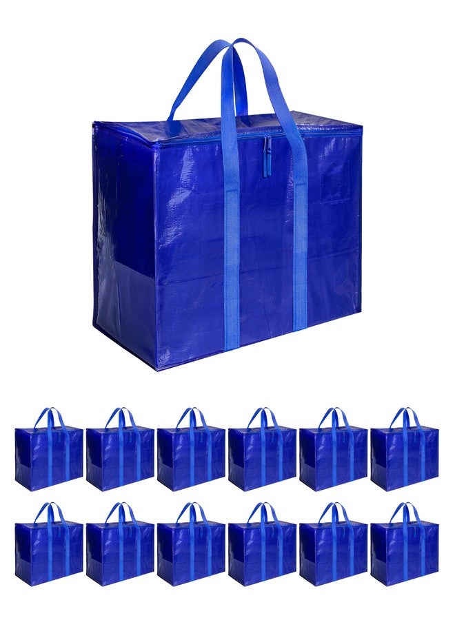 Simple Deluxe 12 Pack Moving Bags, Heavy Duty Storage Totes with Lids, Sturdy Handles& Zipper, Moving Boxes Alternative, Extra Large, for Clothes Packing, Moving Supplies, Blue - Image 1