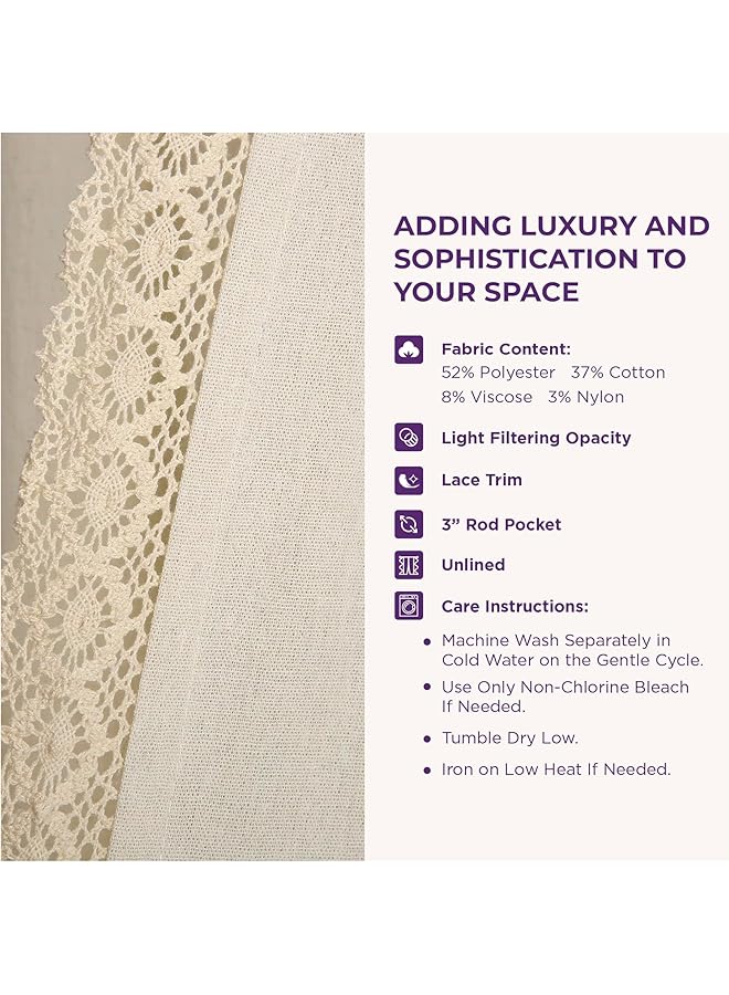 erorex Rosalie Window Curtains Panel Set For Living Dining Room Bedroom Pair 95 Inch X 54 Inch Ivory - Image 3