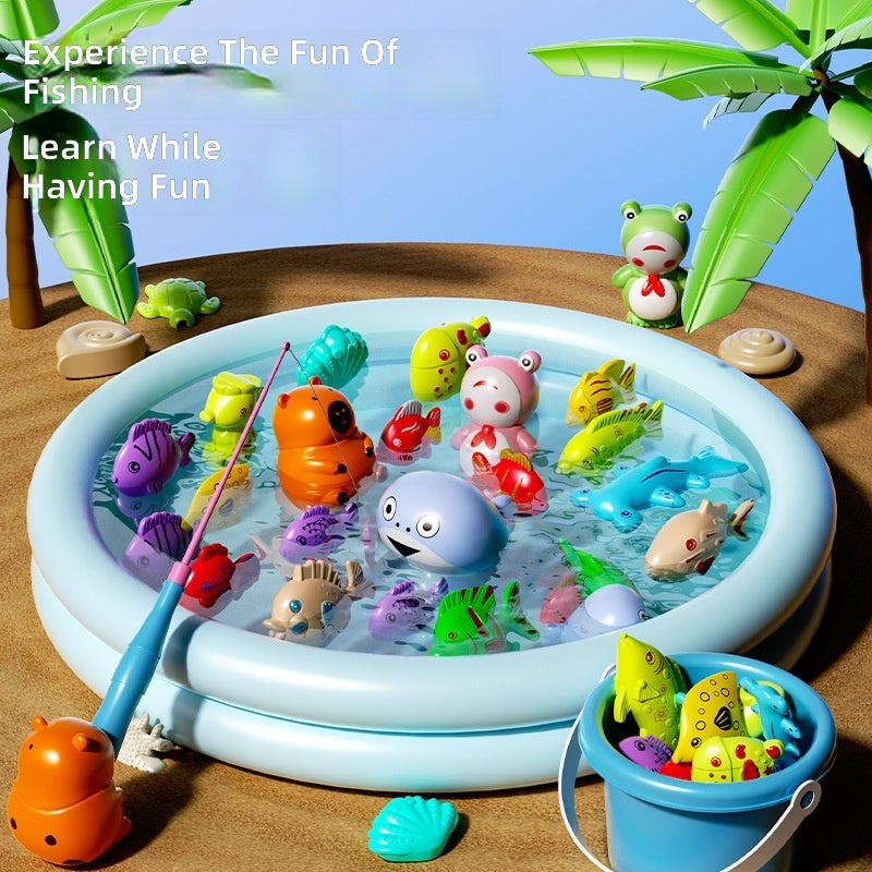 Magnetic Fishing Toys Game Set for Kids | Water Table Bathtub Kiddie Pool Party & Pole Rod Net, Plastic Floating Fish Toddler Color Ocean Sea Animals Eid Age 3 4 5 6 Year - Image 5