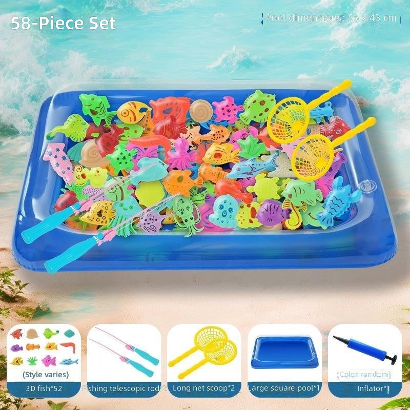 Magnetic Fishing Toys Game Set for Kids | Water Table Bathtub Kiddie Pool Party & Pole Rod Net, Plastic Floating Fish Toddler Color Ocean Sea Animals Eid Age 3 4 5 6 Year - Image 2
