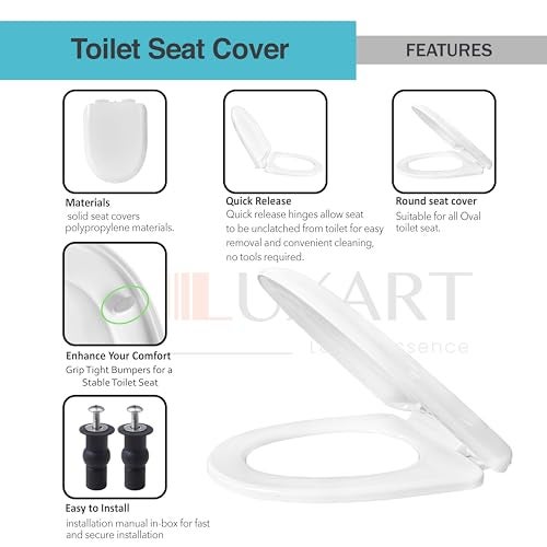 LUXART Toilet Seat Cover 43L x 34.5W CM – Indian Commode Oval Seat Cover | Soft Close Technology Heavy Quality Commode Lid With Installation Kit | Plastic Toilet Cover For Bathroom, Commercial Use - Image 4