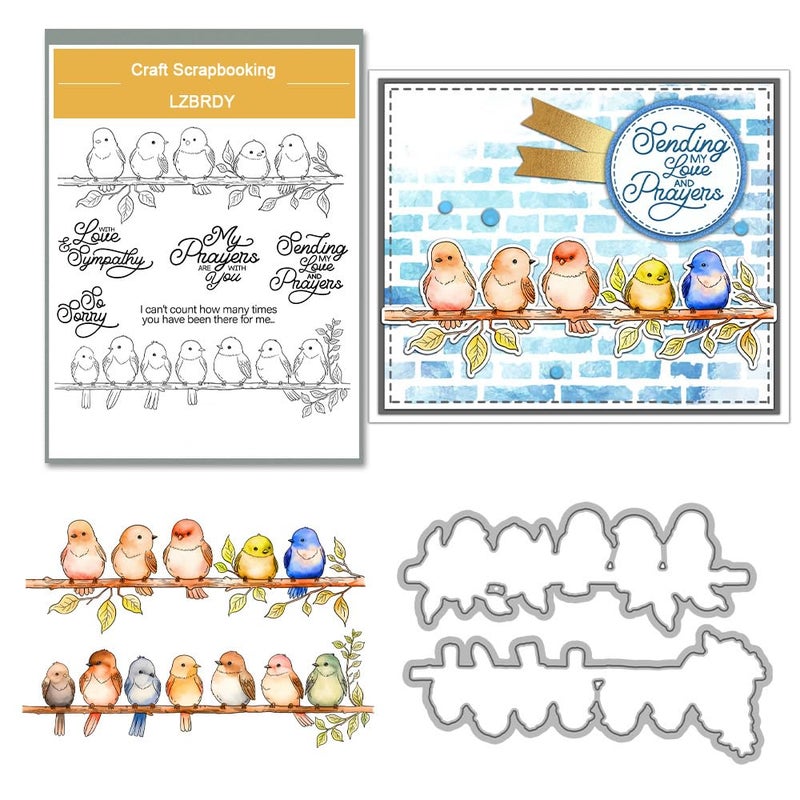 LZBRDY Cute Birds Stand On Branch Wish Words Clear Stamps and Dies Set for Scrapbooking and Card Making DIY Scrapbooking Supplies Silicone Stamps Metal Cut Dies for Paper Albums Crafts Decor - Image 2