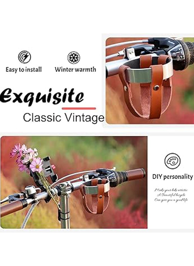 Generic - intage Leather Bike Beverage Holder Cruiser Bike Coffee Cup Holder, Water Bottle Cup Holder with Metal Clamp for Beach Cruiser Motorcycle Bike Boat Stroller Walker Wheelchair Scooter Golf Cart - Image 1