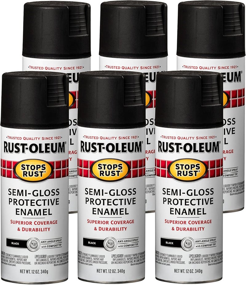 RUST-OLEUM 7798830-6PK Stops Rust Spray Paint, 12 Oz, Semi-Gloss Black, 6 Pack - Image 1