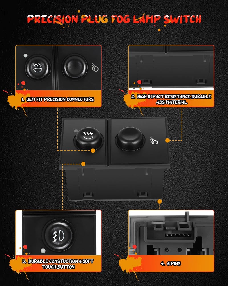 CCIYU Fog Light Cargo Lamp Dash Switch fit for Cadillac Escalade 2003-2006 for Chevy for Silverado 1500 2500HD 2003-2006 for GMC Sierra 1500 2500 2003-2006 15143597 D7096C 1S14820 15076588 - Image 5